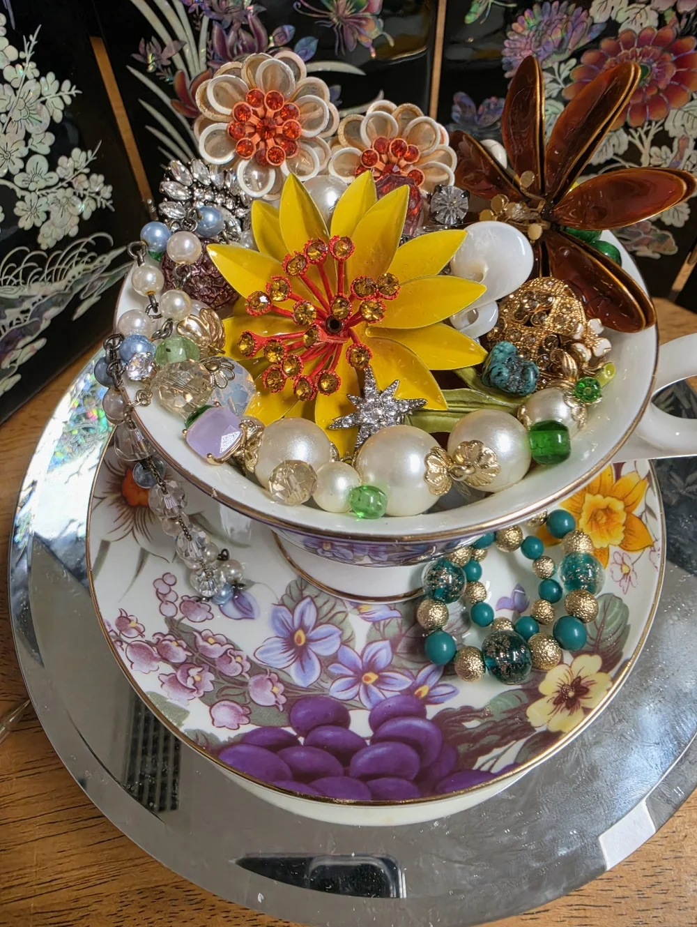 Hand Crafted Upcycled Jewelry Teacup Decor - Picture 3 of 9